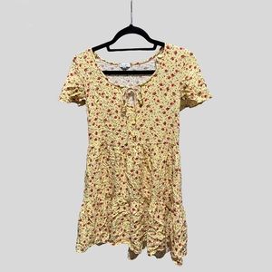 Spring Summer Yellow Sundress with floral detailing and front knot